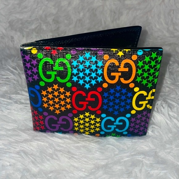 Gucci GG Psychedelic Colorful Monogram Black / Multicolor Leather Bifold Wallet - Picture 1 of 10